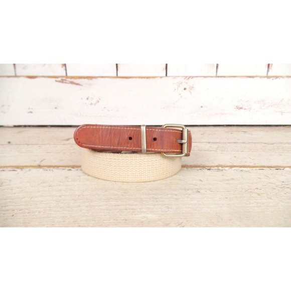 Vintage woven tan leather/canvas belt/braided chord belt/30"/32" waist - Picture 4 of 5